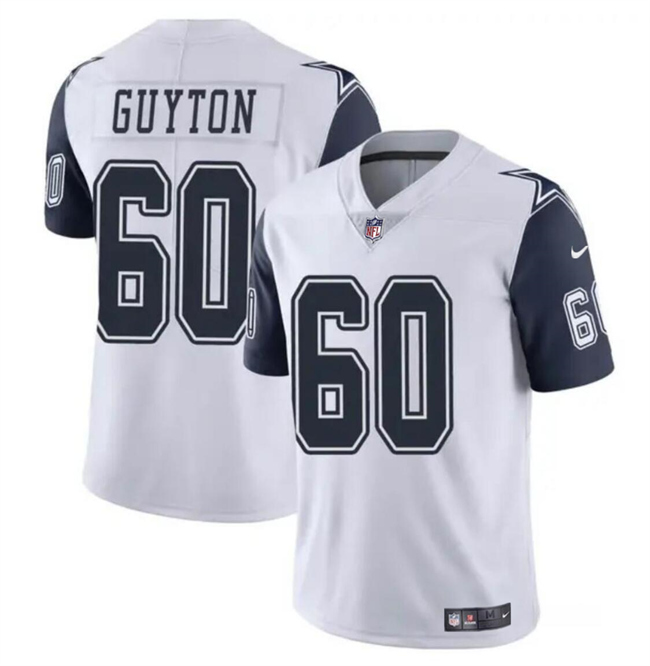 Men's Dallas Cowboys #60 Tyler Guyton White 2024 Draft Color Rush Limited Football Stitched Jersey - Click Image to Close